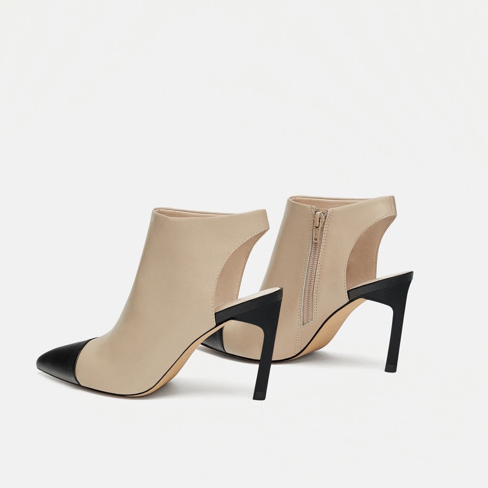 ZARA 100% LEATHER COLOR BLOCK HEELS BOOTS OPEN BACK NEW WITH TAGS US 8 EUR 39 - Picture 4 of 4